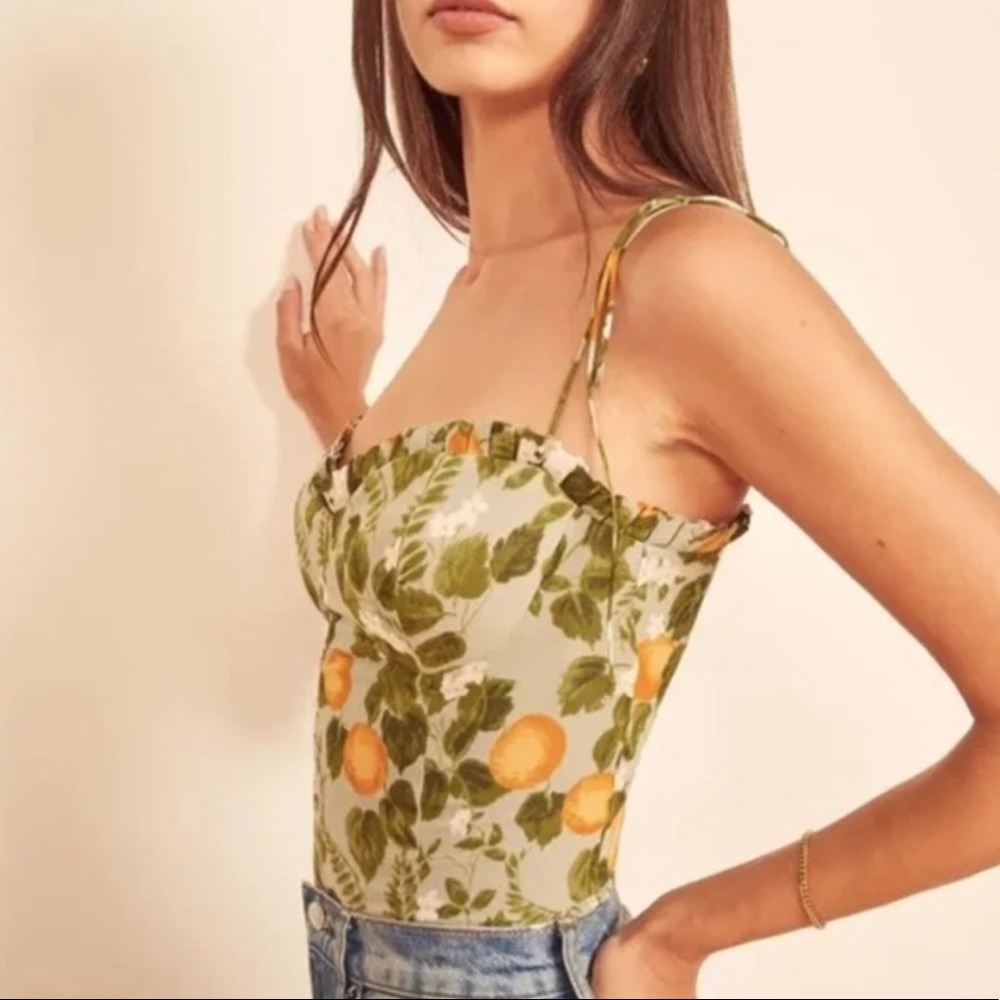 Reformation Green and Orange Floral Top